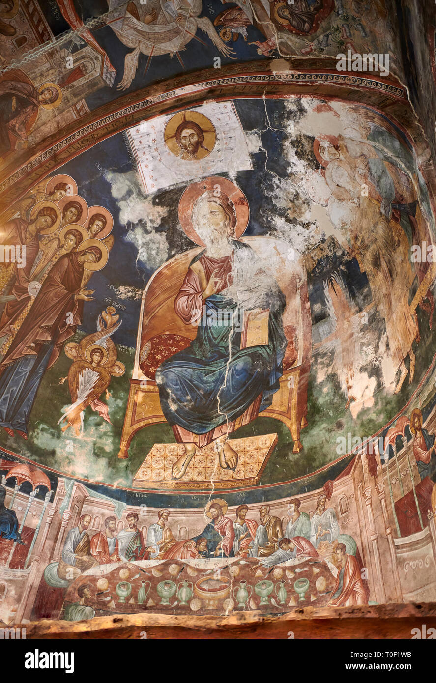 Foto e immagini dell'interno affreschi del Cristo Pantocratore nell abside del Ubisa San Giorgio Ortodossa Georgiana monastero medievale, Georgia (countr Foto Stock