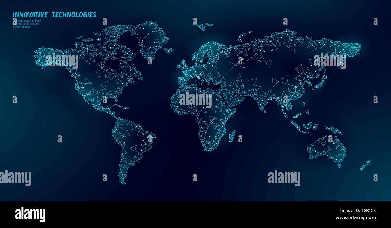 Bassa poli mappa Mondo pianeta Terra global business connection. Rete on-line Europa Africa America continenti. Partenariato internazionale per la comunicazione Illustrazione Vettoriale