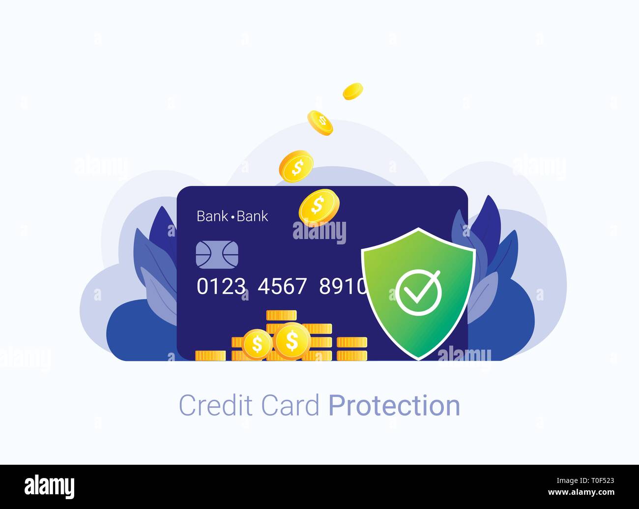 La sicurezza della carta di credito concetto. Carta di credito, il denaro e la protezione. Il pagamento sistema di protezione. Sicuro di transazione bancaria. Alla moda stile piatto. Illustratio vettore Illustrazione Vettoriale