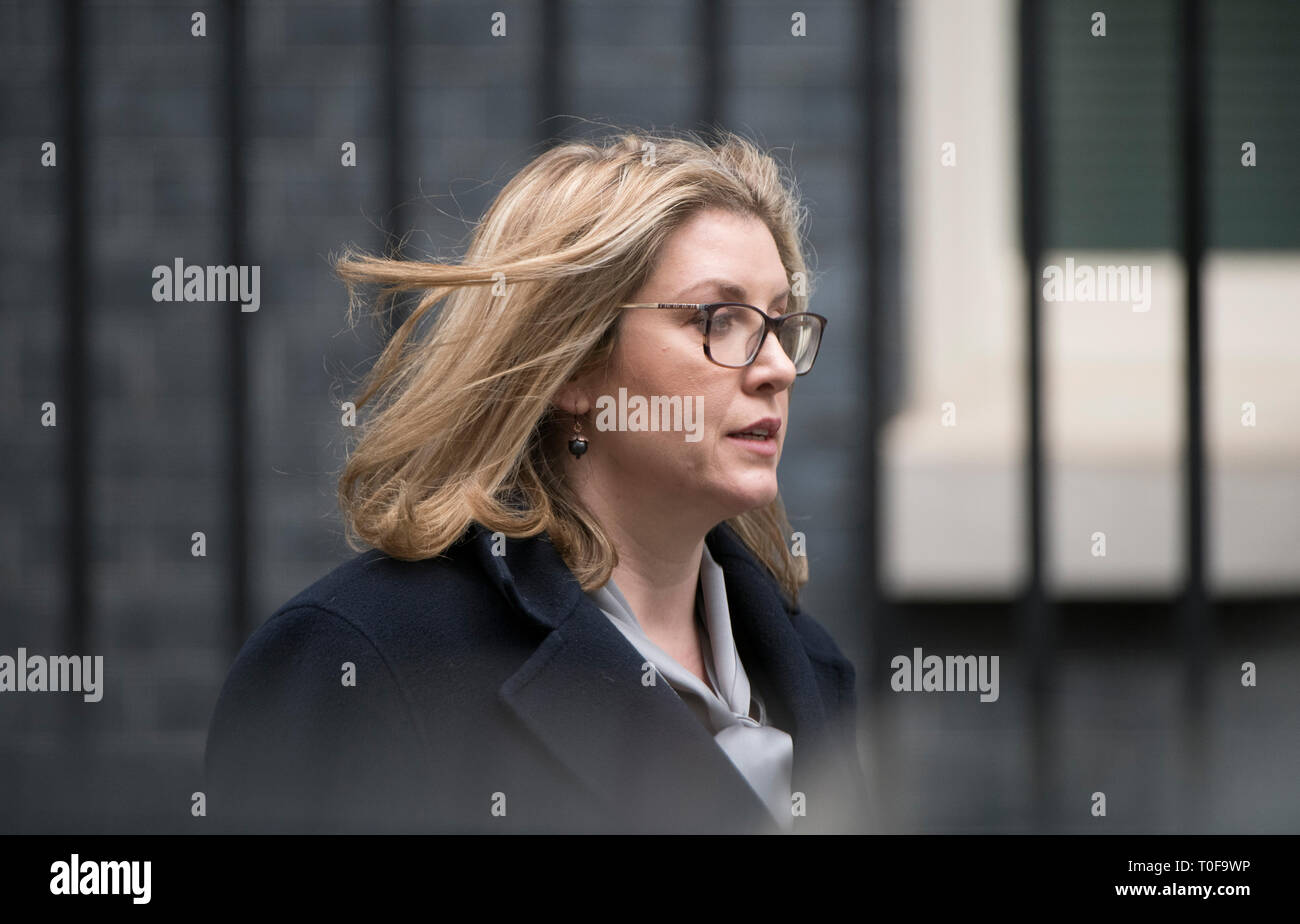 A Downing Street, Londra, Regno Unito. Il 19 marzo 2019. Penny Mordaunt, Segretario di Stato per lo Sviluppo Internazionale, Sviluppo Internazionale Segretario lascia Downing Street dopo settimanale di riunione del gabinetto. Credito: Malcolm Park/Alamy Live News. Foto Stock