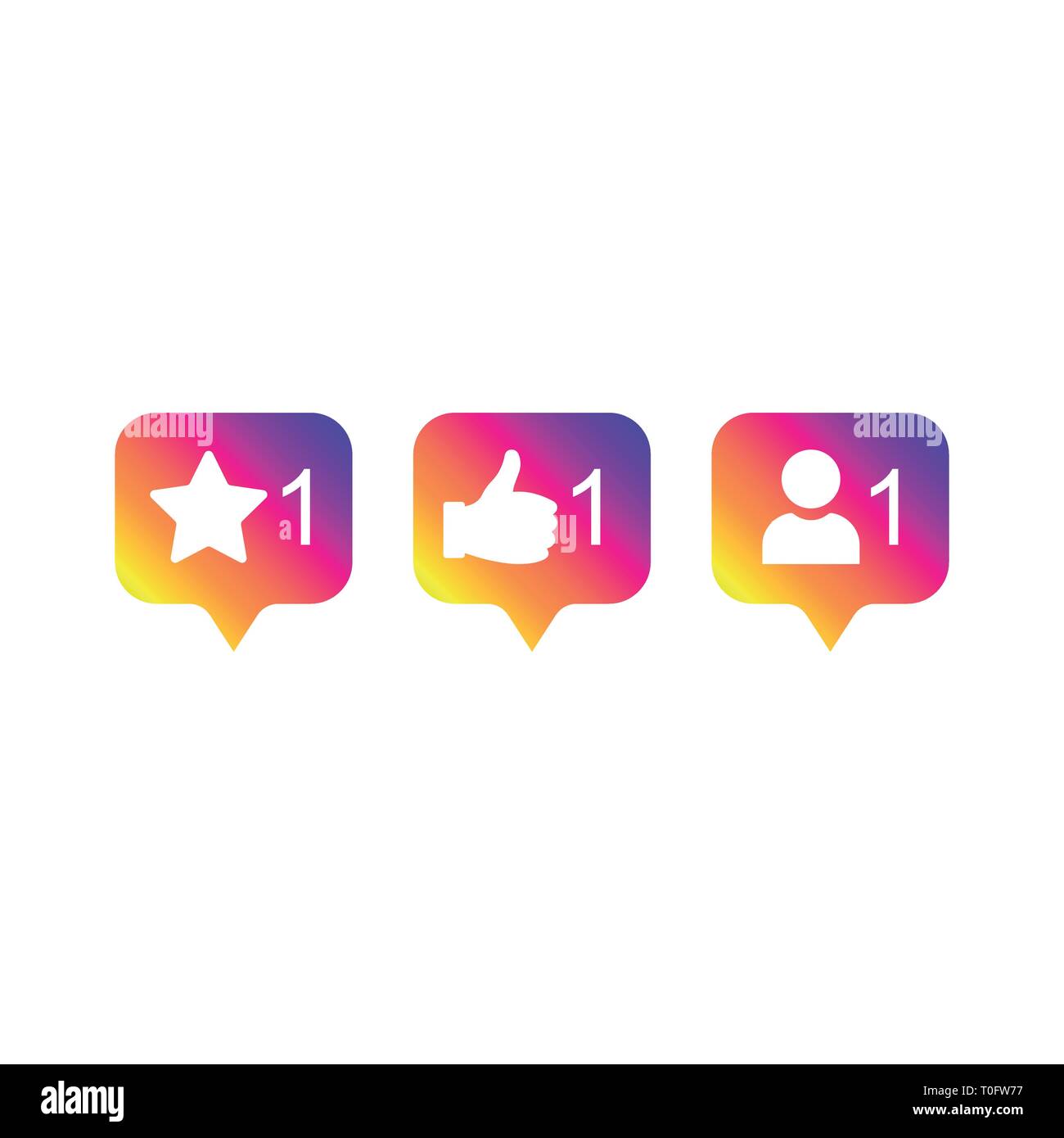 Social media moderni come 1, seguace 1, commento 1 colore sfumatura. Come, seguace, pulsante di commento, icona, simbolo, ui, app web. Illustrazione Vettoriale. EPS Illustrazione Vettoriale