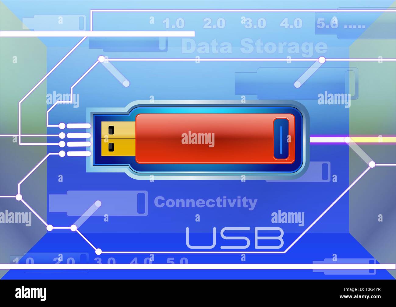 Illustrazione creata da Gabe Marquez (A.K.UN- Gabriel Marquez Jr.) TITOLO DELL'OPERA: ' una illustrazione di una unità USB in un furturistic impostazione.' Visual Elem Foto Stock