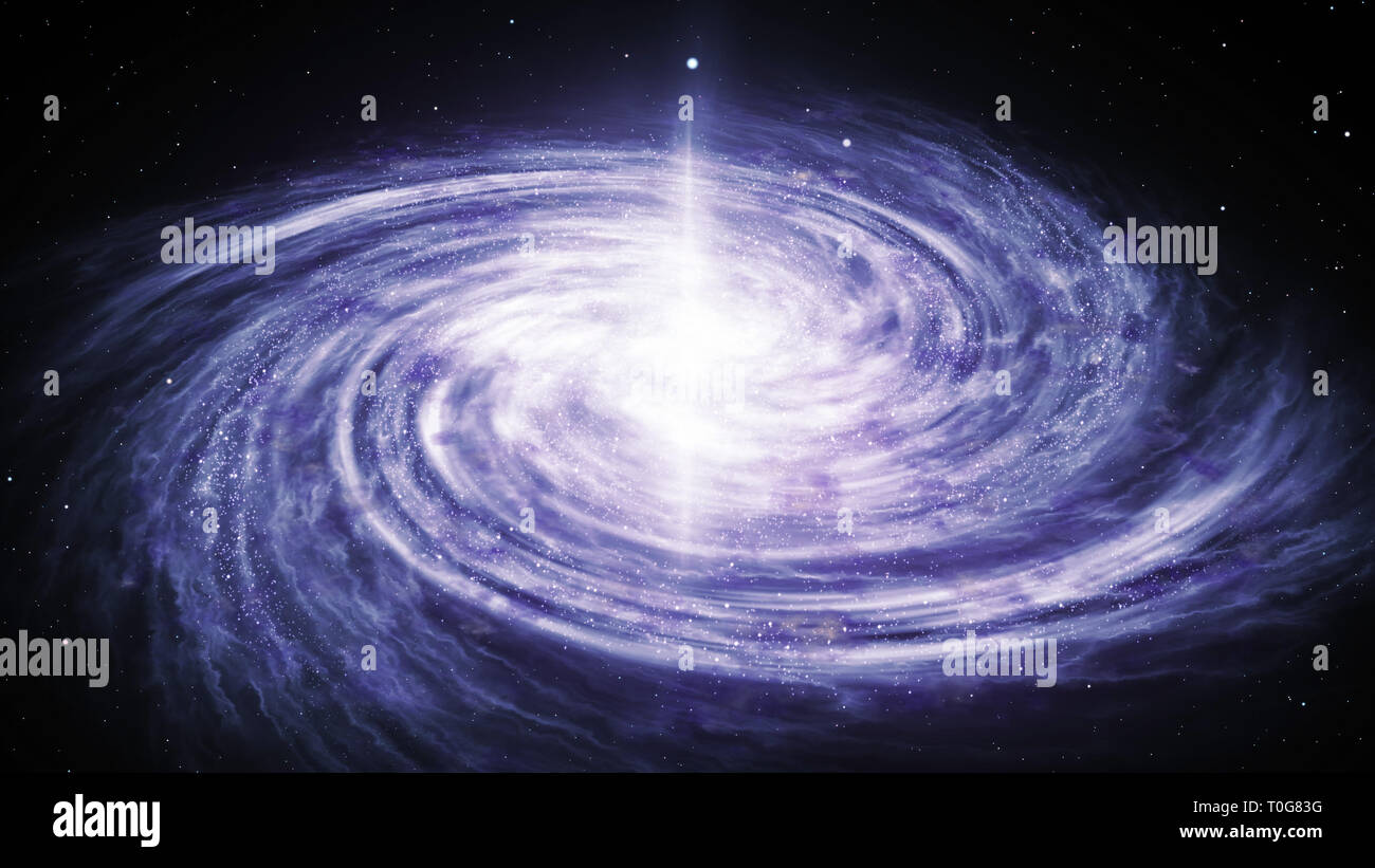 3D illustrazione della spirale Via Lattea rotazione riempito di stelle e nebula Foto Stock