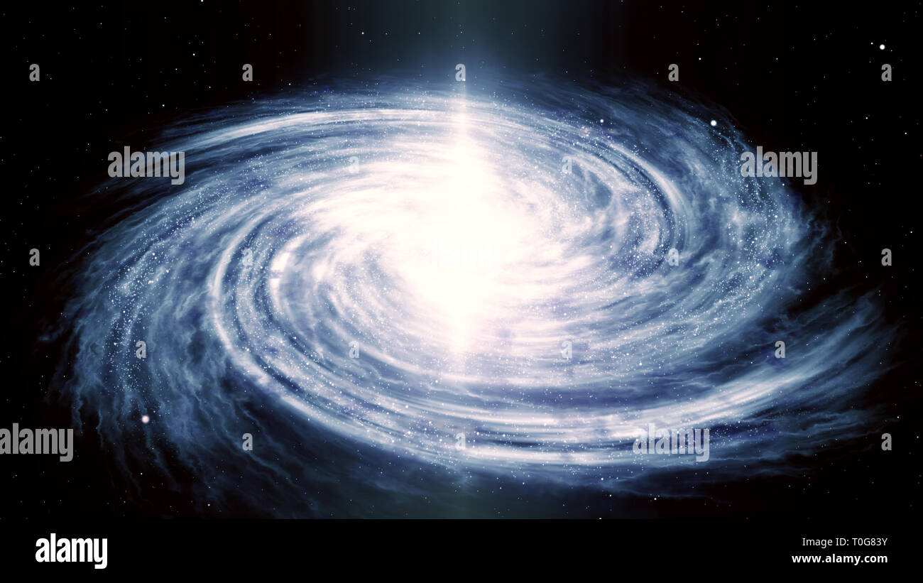 3D illustrazione della spirale Via Lattea rotazione riempito di stelle e nebula Foto Stock