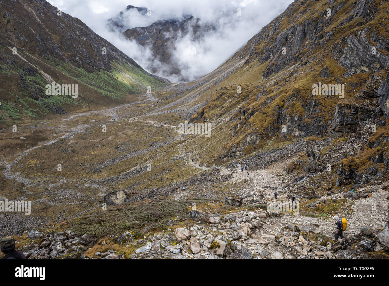 La salita a Tsemo La pass La dal Rodophu, Gasa distretto, Snowman Trek, Bhutan Foto Stock