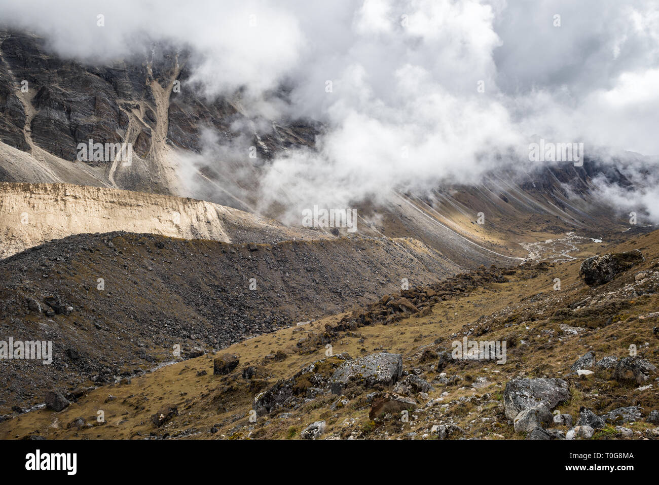 Valley in rotta per Narethang, Gasa distretto, Snowman Trek, Bhutan Foto Stock