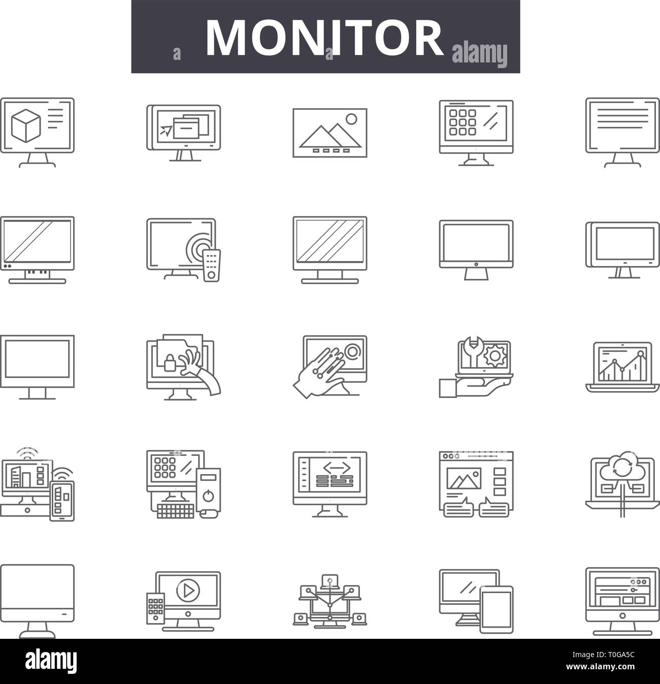 Linea Montior icone per il web e i dispositivi mobili. Corsa Modificabile segni. Profilo Montior concetto illustrazioni Illustrazione Vettoriale