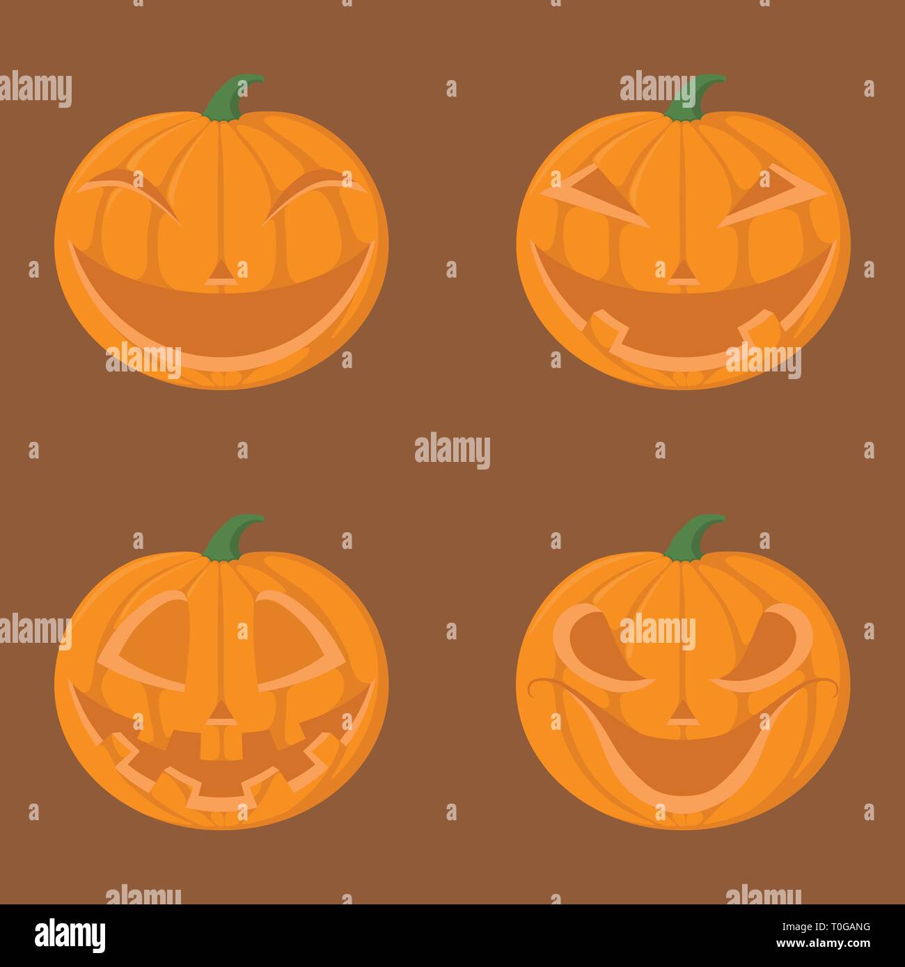 Set di zucca sorriso, ira, diavolo faccia e creepy volto per Halloween Illustrazione Vettoriale
