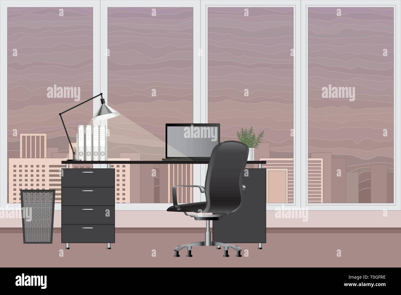 Vuoto ufficio moderno interno. Immagine vettoriale. Ufficio concetto di area di lavoro Illustrazione Vettoriale