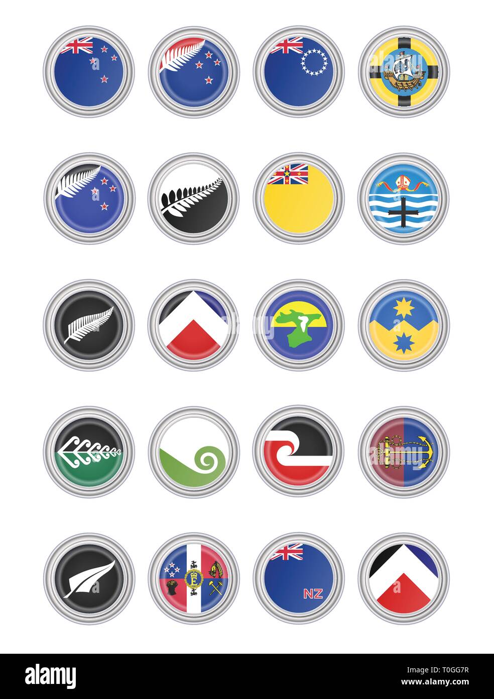 Set di icone vettoriali. Le bandiere della Nuova Zelanda. 3D'illustrazione. Illustrazione Vettoriale