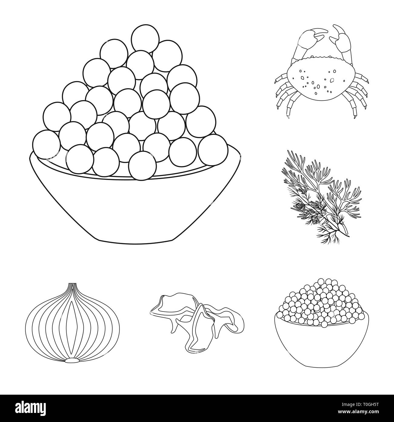 Il caviale,crab,l'aneto,onion,fungo,Black,frutti di mare,verde,verdura,chanterelle,rosso,l,salmone crostacei,aromaterapia, menu,cucina,uova,botanica,vitamina,,commestibili prelibatezze,animale,rametto fresco,,materie,panino,antipasti, pesce,seasonin,l'ingrediente,spezie,aroma,gusto,prodotto organico,,cottura,cibo,sapori,impostare,vettore,icona,immagine,isolato,raccolta,design,l'elemento,graphic,segno,contorno,linea vettori vettore , Illustrazione Vettoriale