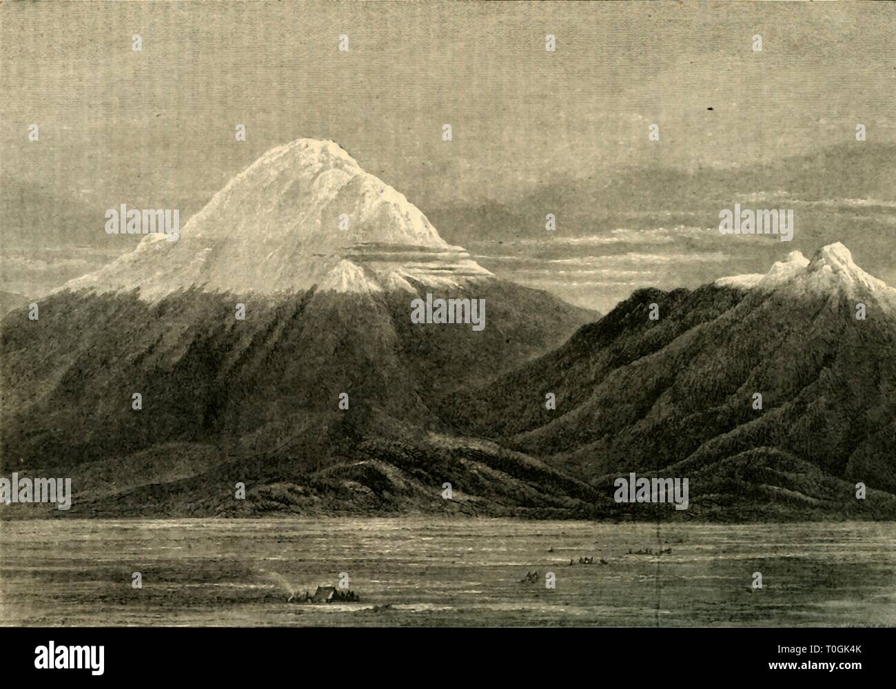 "Chimborazo e Carihuairzao, dalla direzione di Riobamba', 1881. Creatore: sconosciuto. Foto Stock