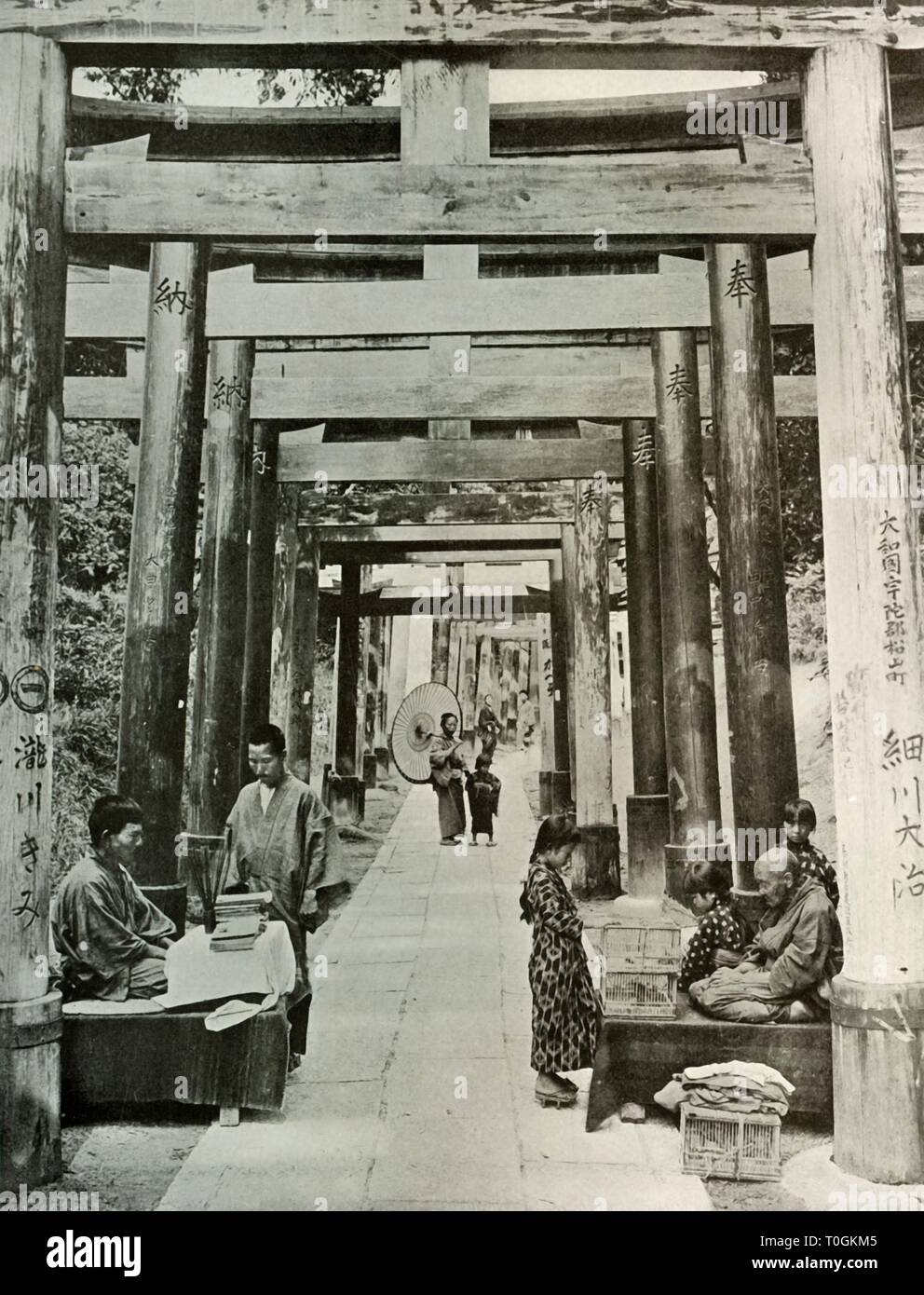 'Un viale di Torii a Inari', 1910. Creatore: Herbert ponting. Foto Stock