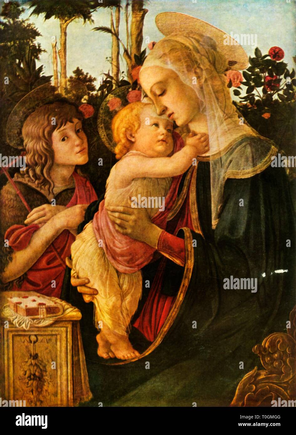 "Vergine con il Bambino e i giovani di San Giovanni Battista", 1470-1475, (1937). Creatore: Sandro Botticelli. Foto Stock
