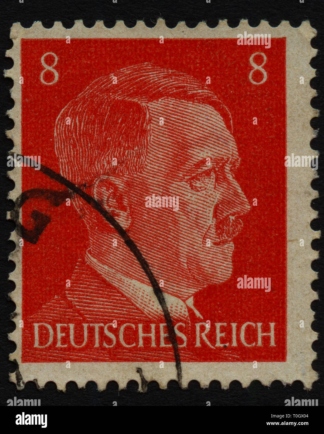 La Germania nazista - circa 1941. Francobollo con il ritratto di Adolf Hitler un politico tedesco e leader del partito nazista 1933-1945. Foto Stock