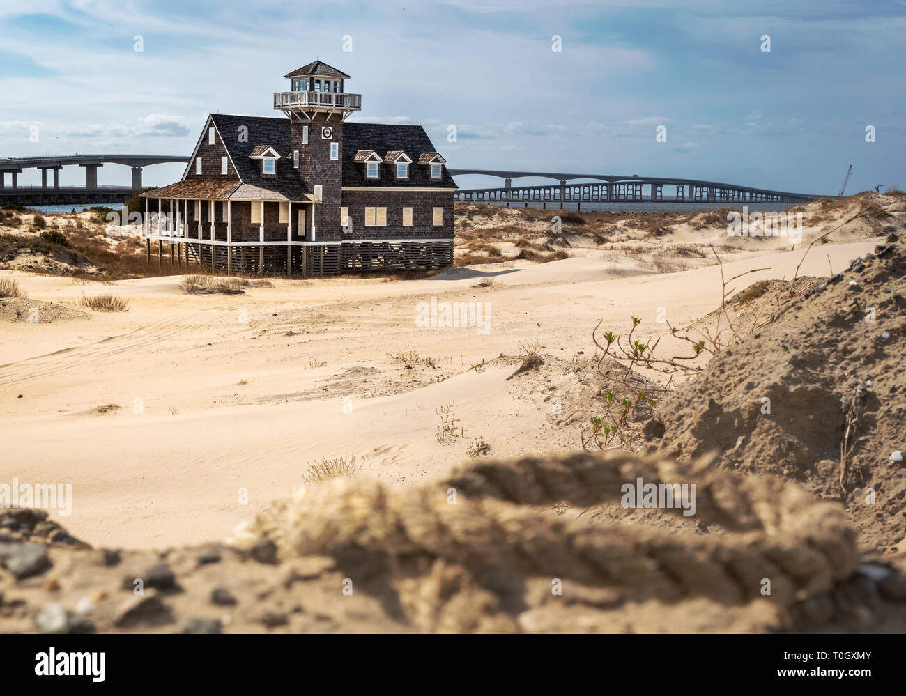 Vita storico salvataggio della Guardia Costiera degli Stati Uniti Vicino Stazione Oregon in ingresso le Outer Banks del North Carolina Foto Stock