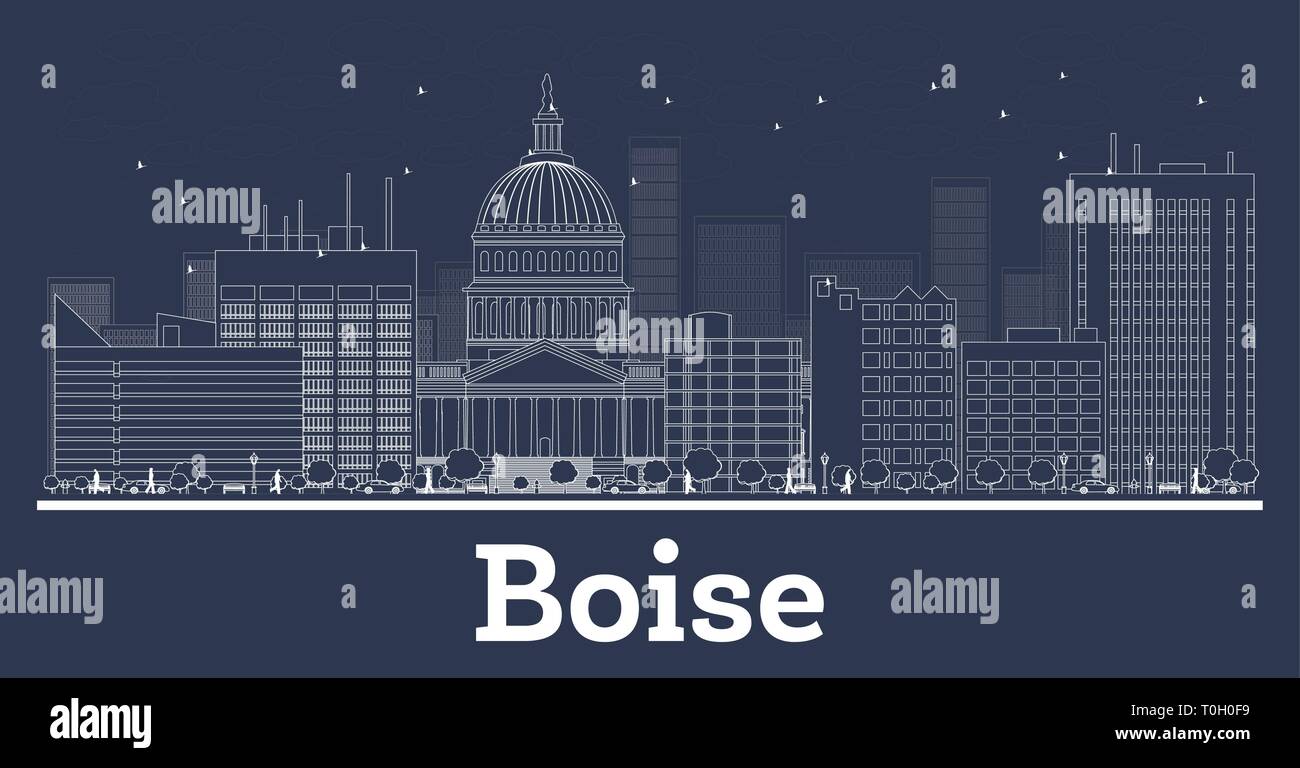 Delineare Boise Idaho skyline della città con edifici bianchi. Illustrazione Vettoriale. Viaggi di lavoro e di concetto con architettura moderna. Boise Cityscape. Illustrazione Vettoriale
