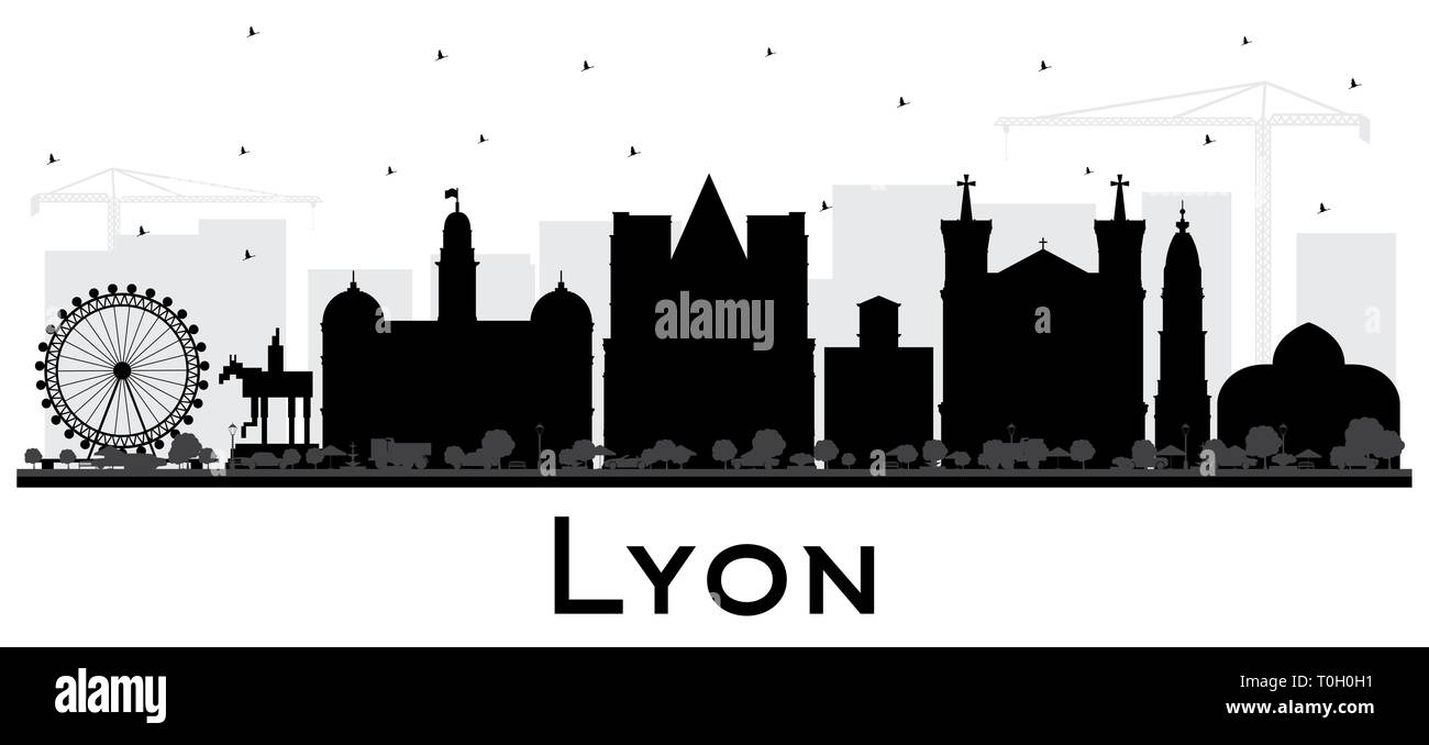 Lione Francia dello skyline della città silhouette nera con edifici isolati su bianco. Illustrazione Vettoriale. Viaggi di lavoro e di concetto. Illustrazione Vettoriale
