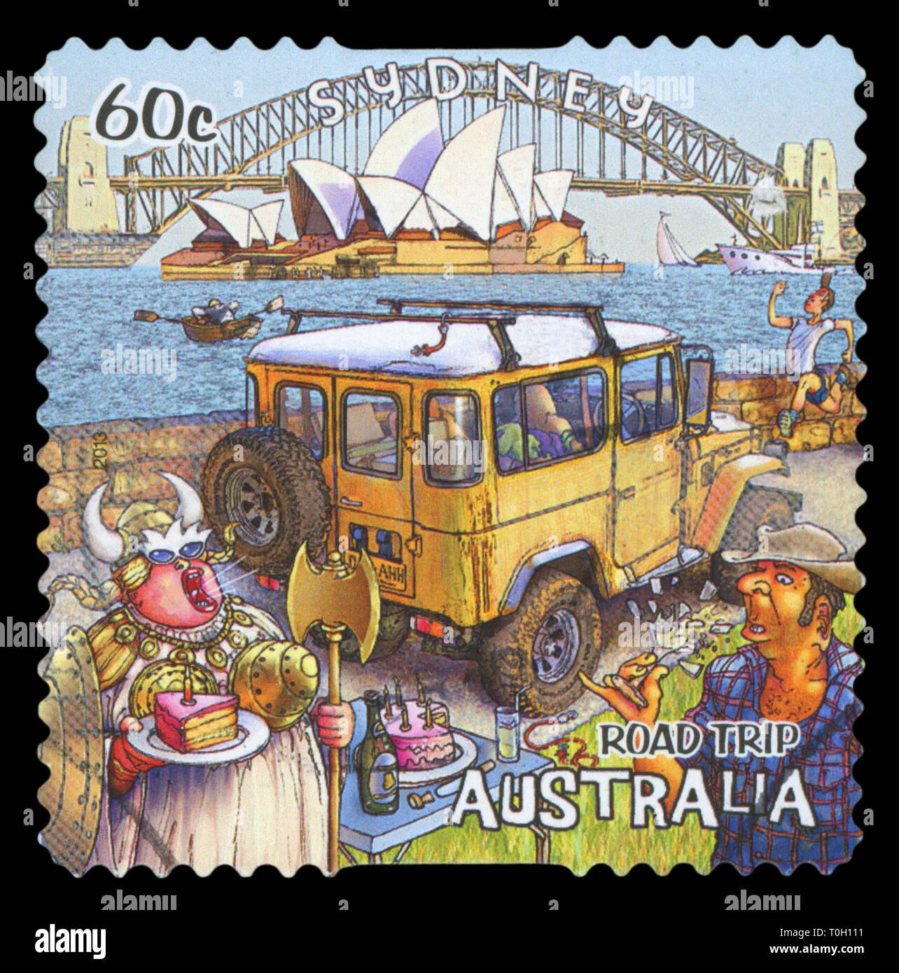 AUSTRALIA - circa 2013: un timbro stampato in Australia dedicata al viaggio su strada, mostra a Sydney Harbour, NSW, Australia, circa 2013 Foto Stock