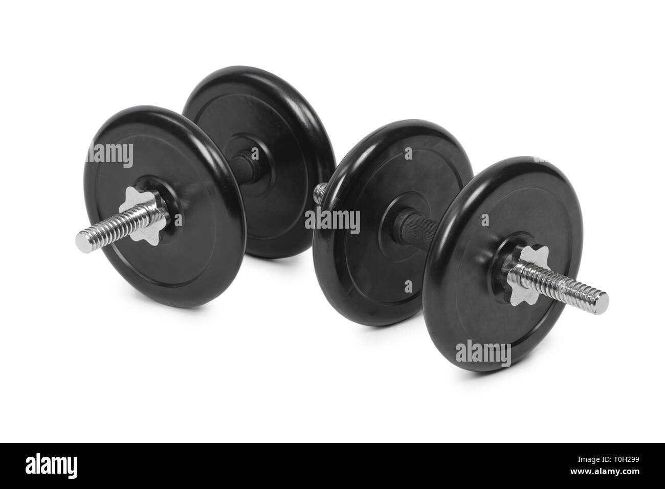 Due manubri regolabile isolata su bianco Foto Stock