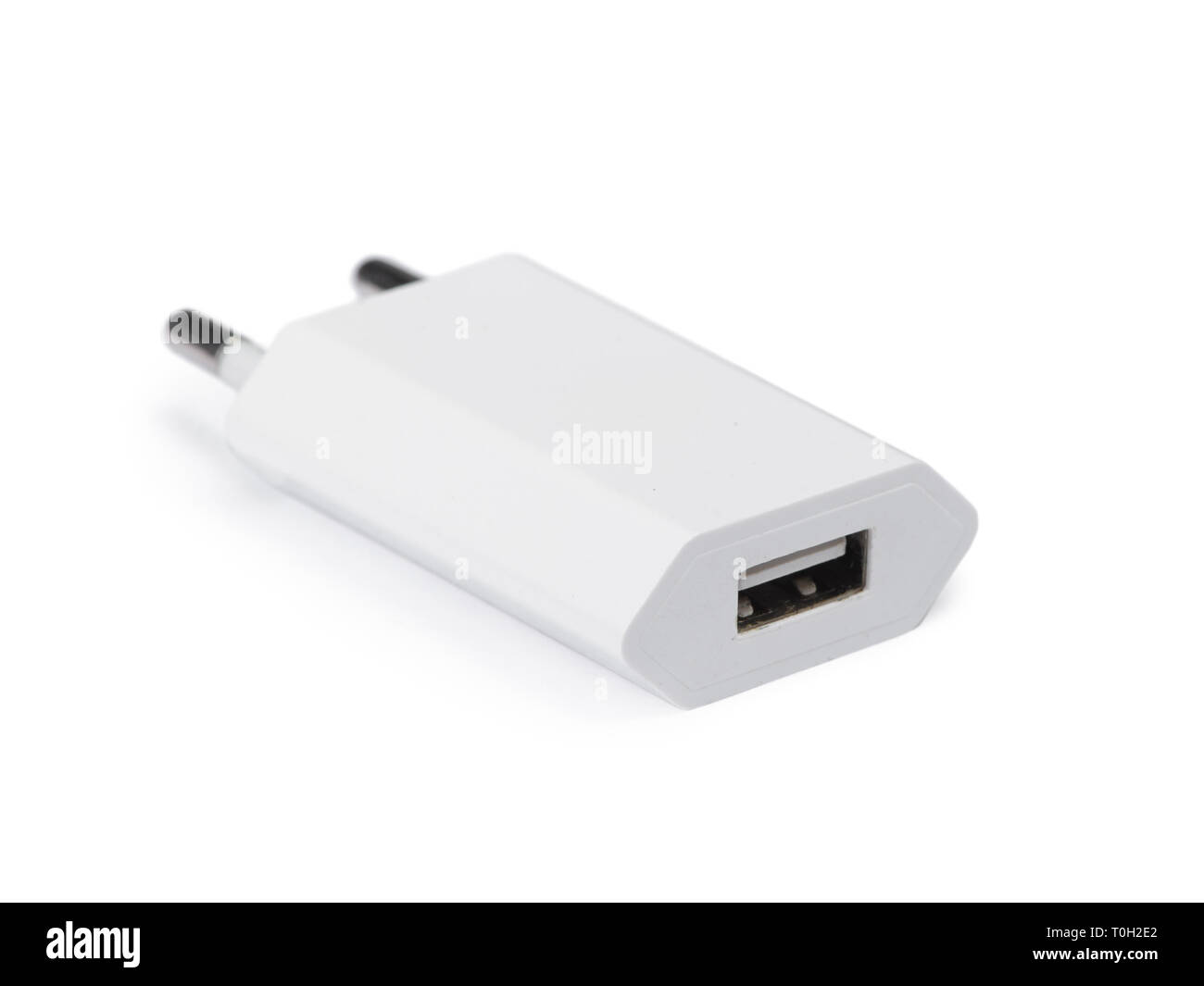 Bianco cellulare caricabatterie USB isolato Foto Stock