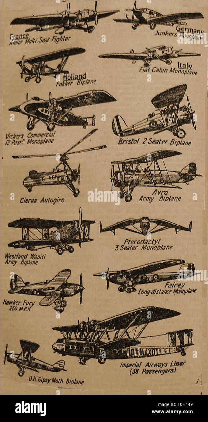 Un 1933 Illustrazione di 'moderne' aeromobile del tempo da varie nazioni Foto Stock