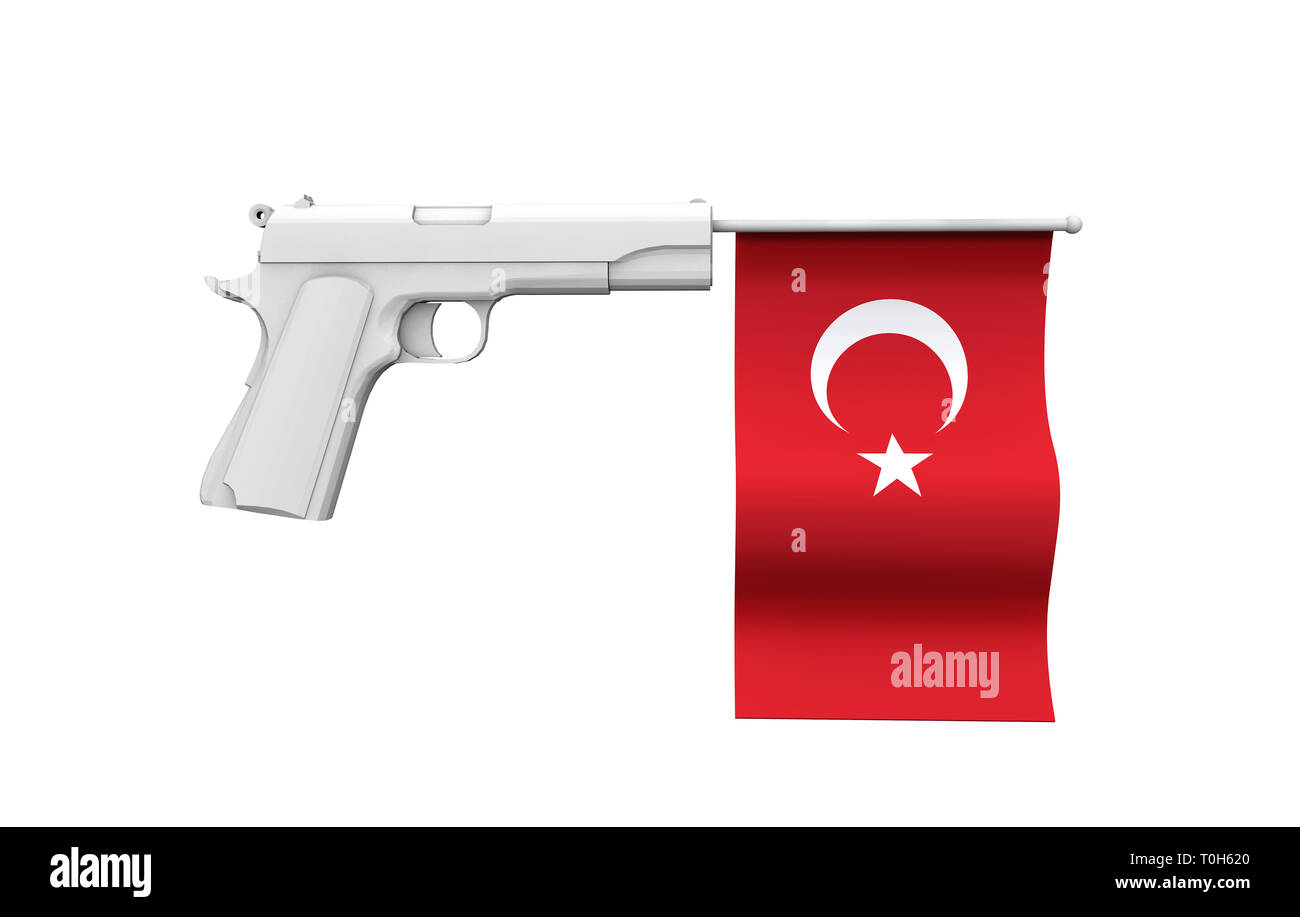La Turchia pistola concetto di controllo. A pistola con bandiera nazionale Foto Stock