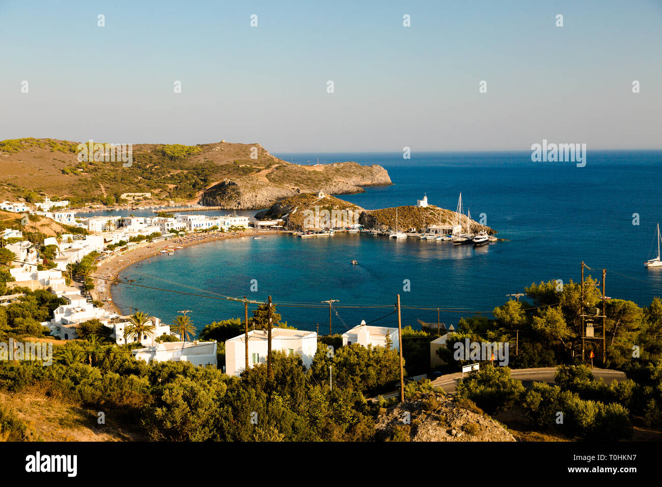 Vista panoramica della baia di Kapsali. Kithira Island, Grecia. Foto Stock