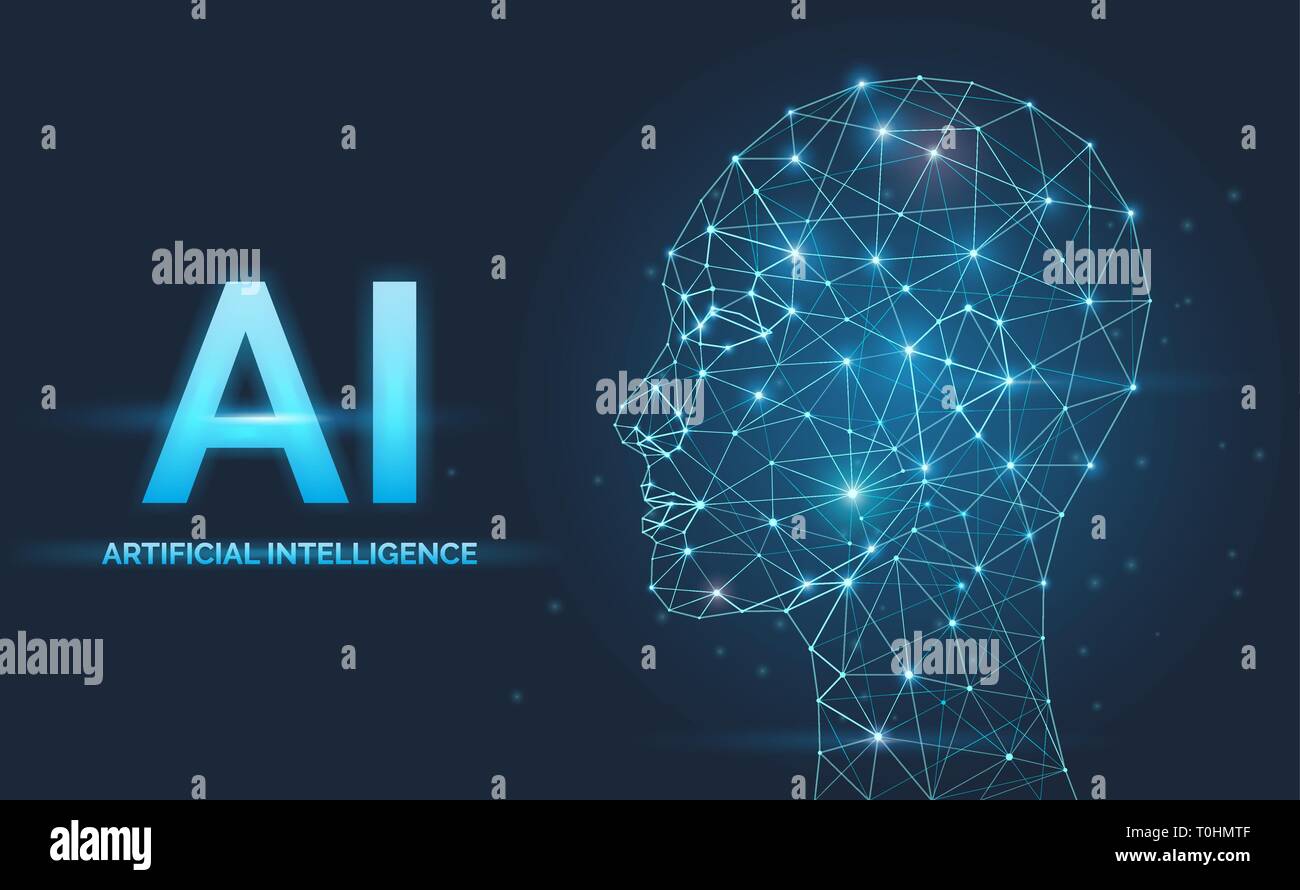 Intelligenza artificiale, il concetto di intelligenza artificiale, reti neurali, face silhouette Illustrazione Vettoriale