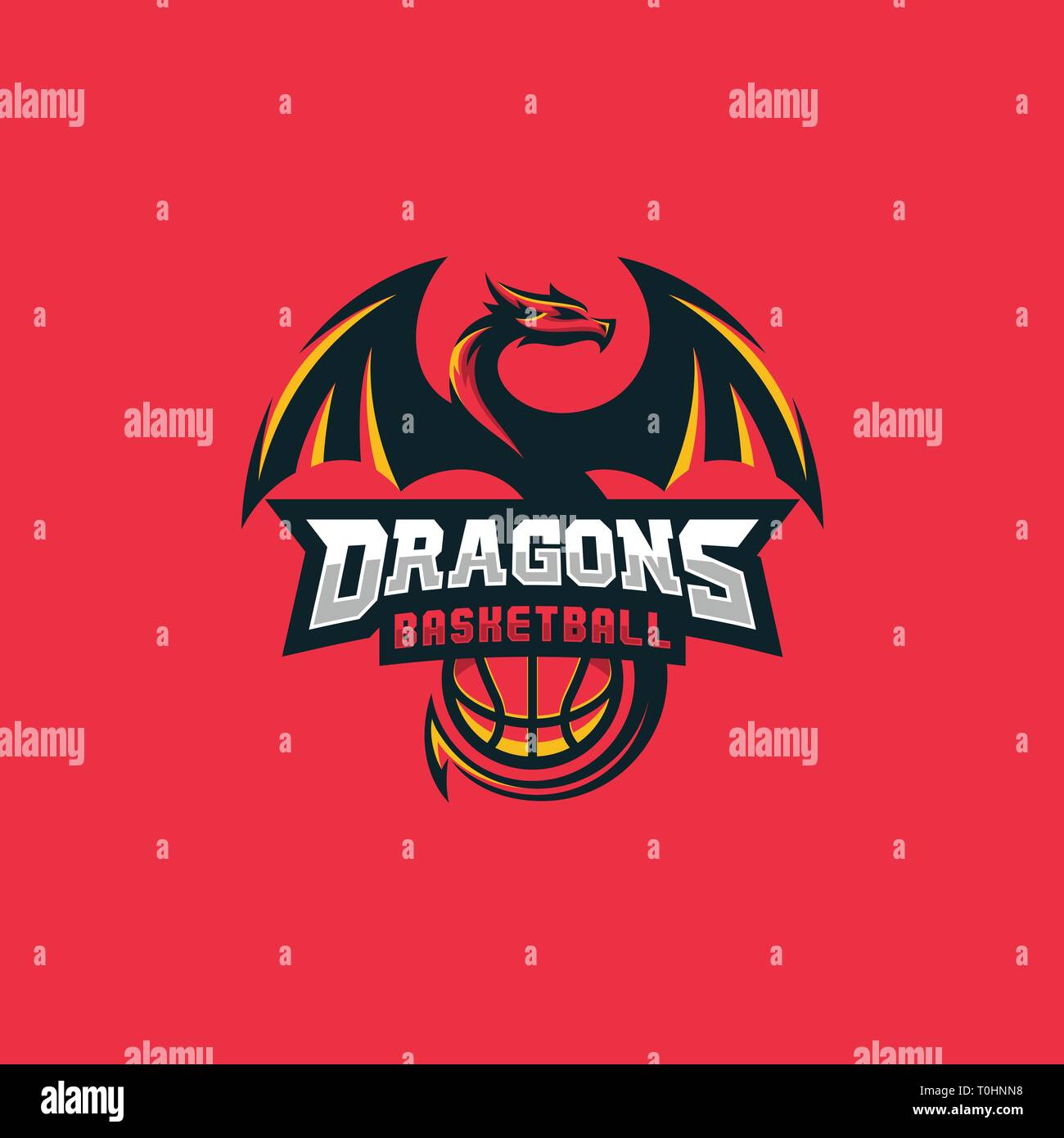 Dragon basket concept design illustrazione template vettoriale. Adatto per industria creativa, Multimedia, intrattenimento, educative, Shop, e qualsiasi ri Illustrazione Vettoriale