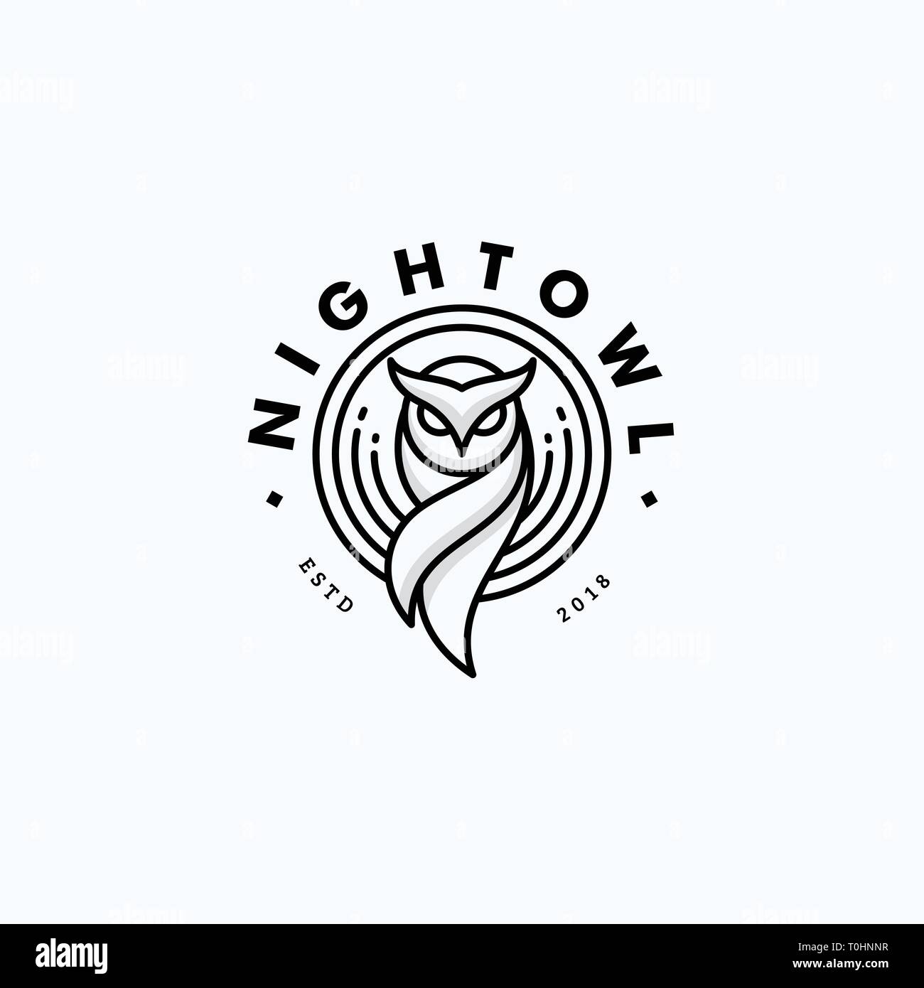 Night Owl Line Art Design Concept illustrazione template vettoriale. Adatto per industria creativa, Multimedia, intrattenimento, educative, Shop, e qualsiasi ri Illustrazione Vettoriale