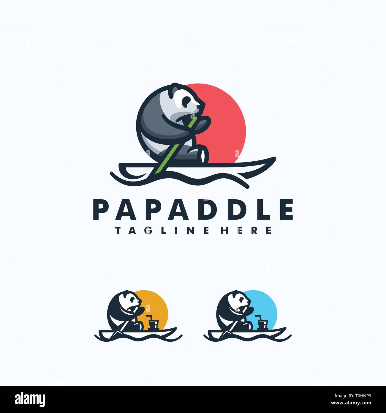 Panda Paddle il concept design illustrazione template vettoriale. Adatto per industria creativa, Multimedia, intrattenimento, educative, Shop, e di qualsiasi relativo Illustrazione Vettoriale