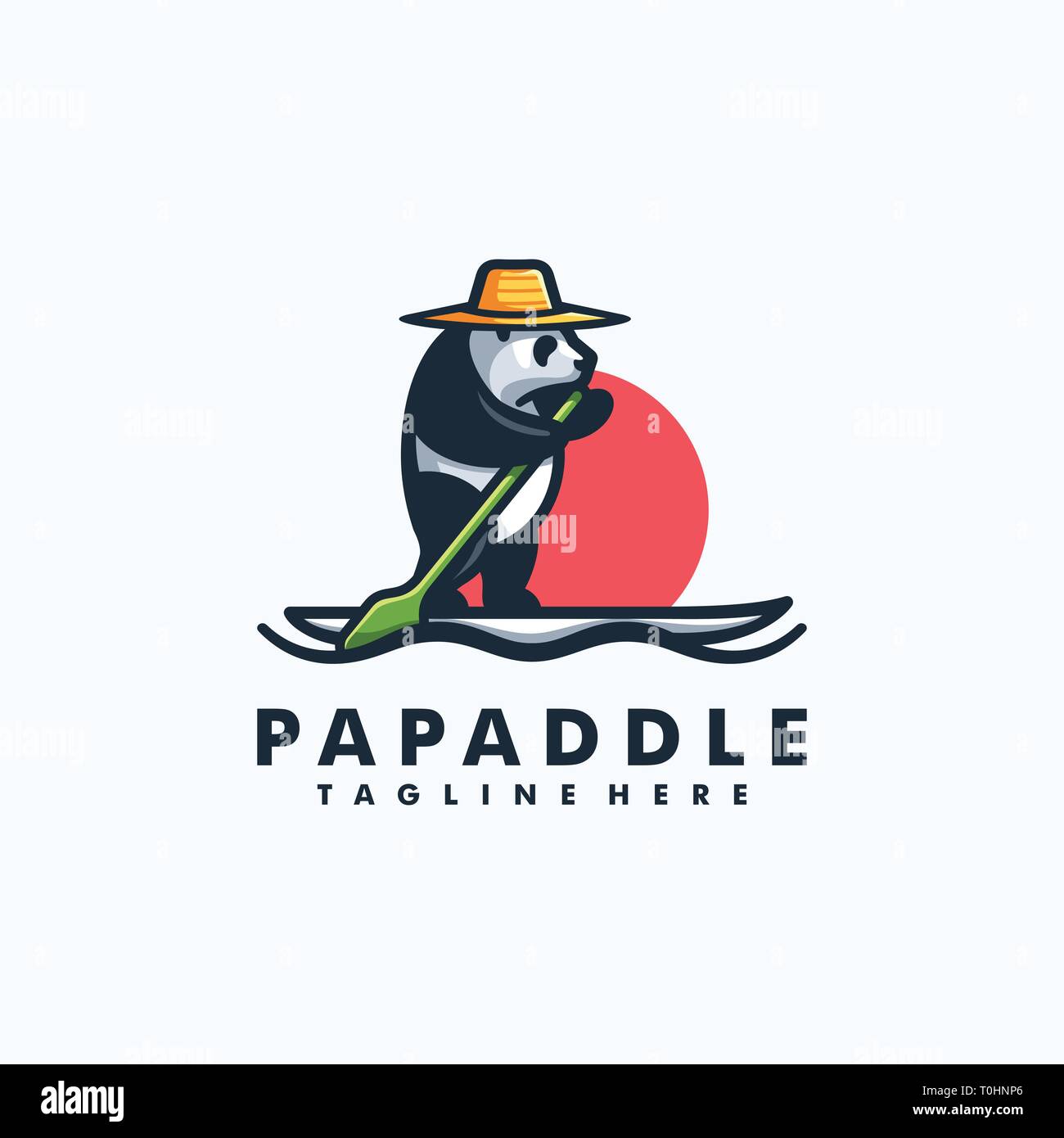 Panda Stand Paddle il concept design illustrazione template vettoriale. Adatto per industria creativa, Multimedia, intrattenimento, educative, il negozio ed ogni r Illustrazione Vettoriale