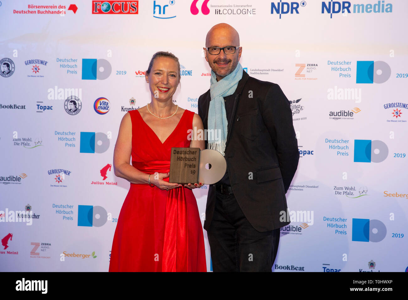 Kerstin Kaiser, Christoph Maria Herbst bei der Verleihung des Deutschen Hörbuchpreises 2019 im WDR Funkhaus am Wallrafplatz, Kleiner Sendesaal, Köln, Foto Stock