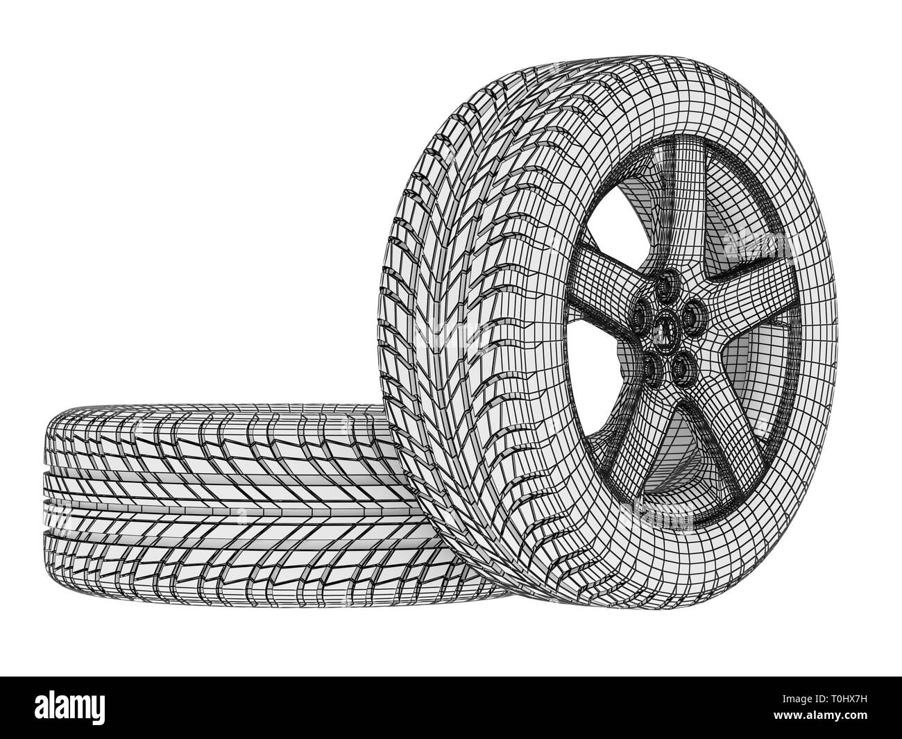 Pneumatici di scheletro isolati su sfondo bianco. Immagine ad alta risoluzione Foto Stock