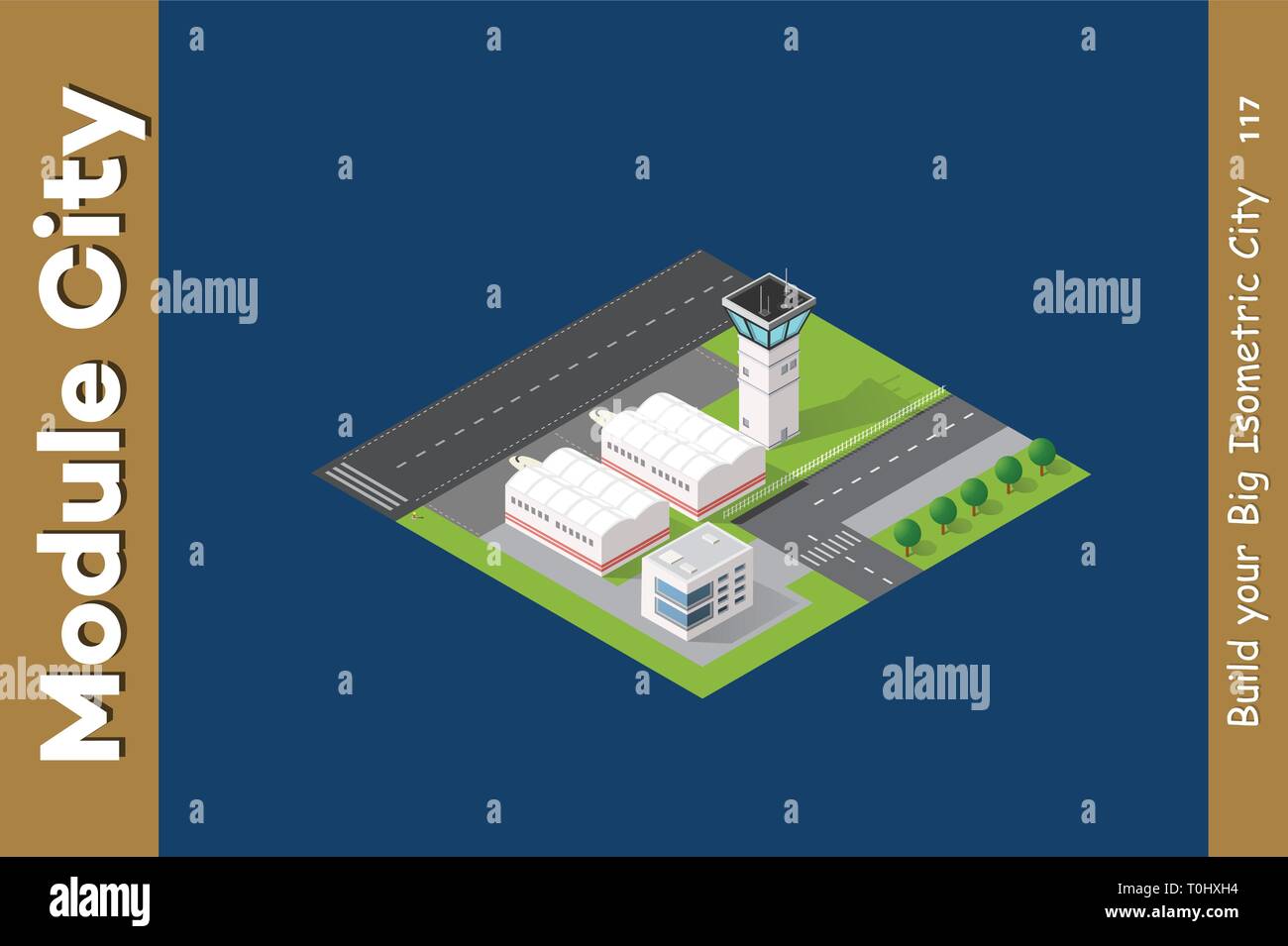 Città isometrica 3D aeroporto Illustrazione Vettoriale