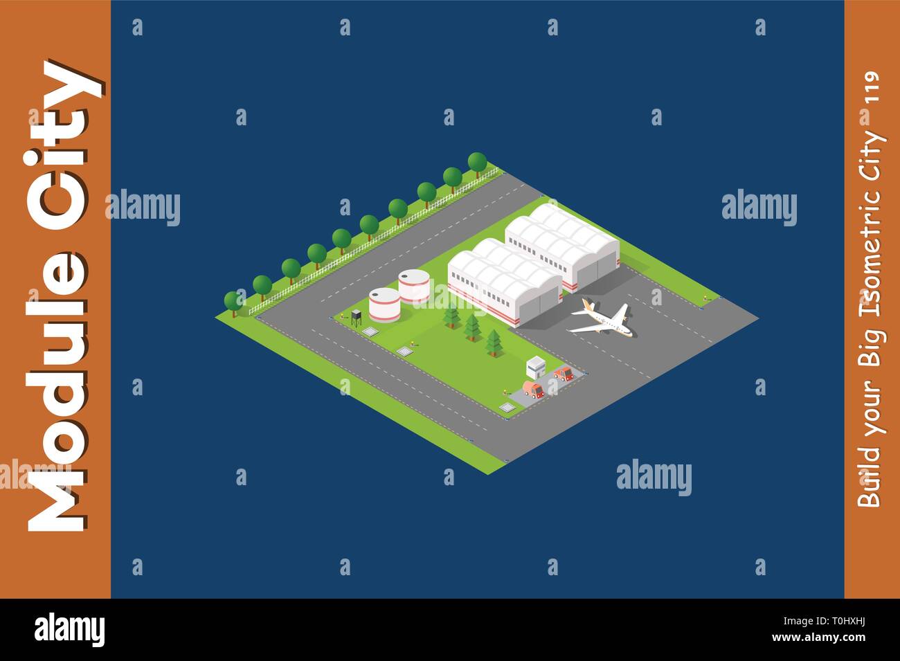 Città isometrica 3D aeroporto Illustrazione Vettoriale