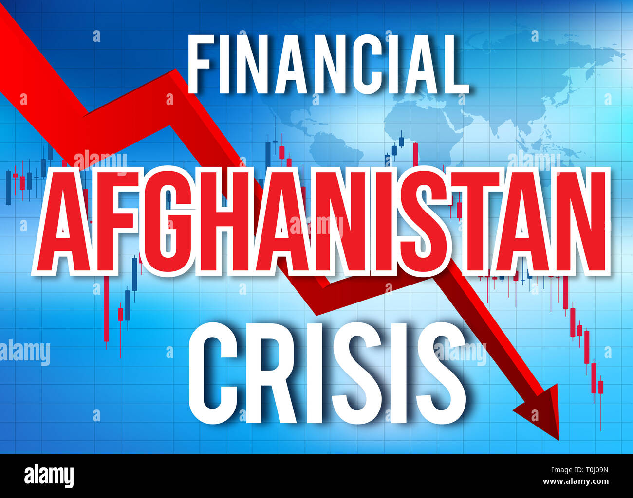 Afghanistan crisi finanziaria del crollo economico del mercato globale di Crash Meltdown illustrazione. Foto Stock
