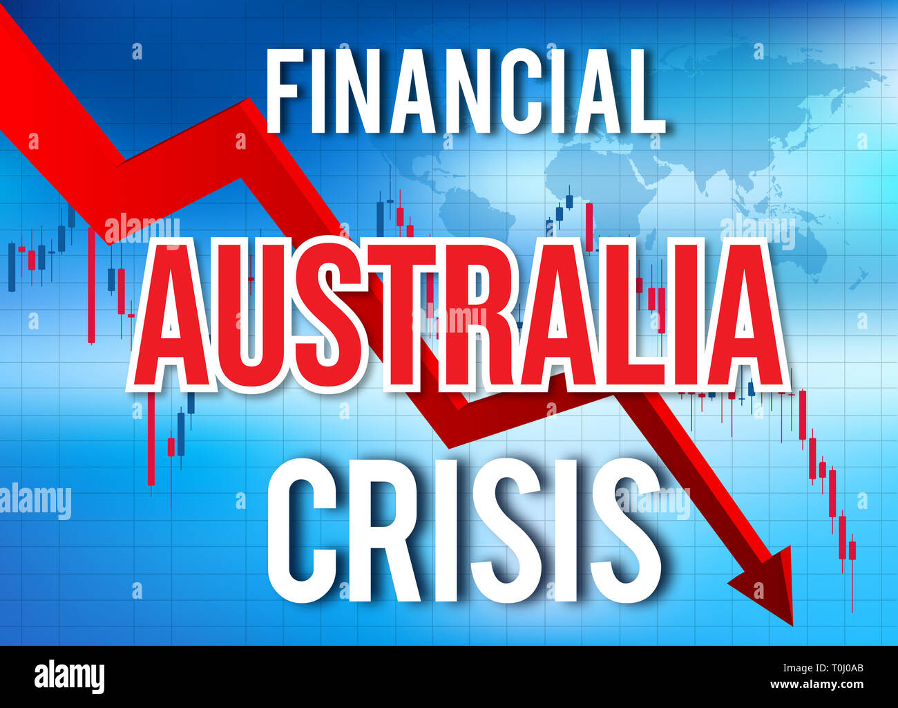 In Australia la crisi finanziaria del crollo economico del mercato globale di Crash Meltdown illustrazione. Foto Stock