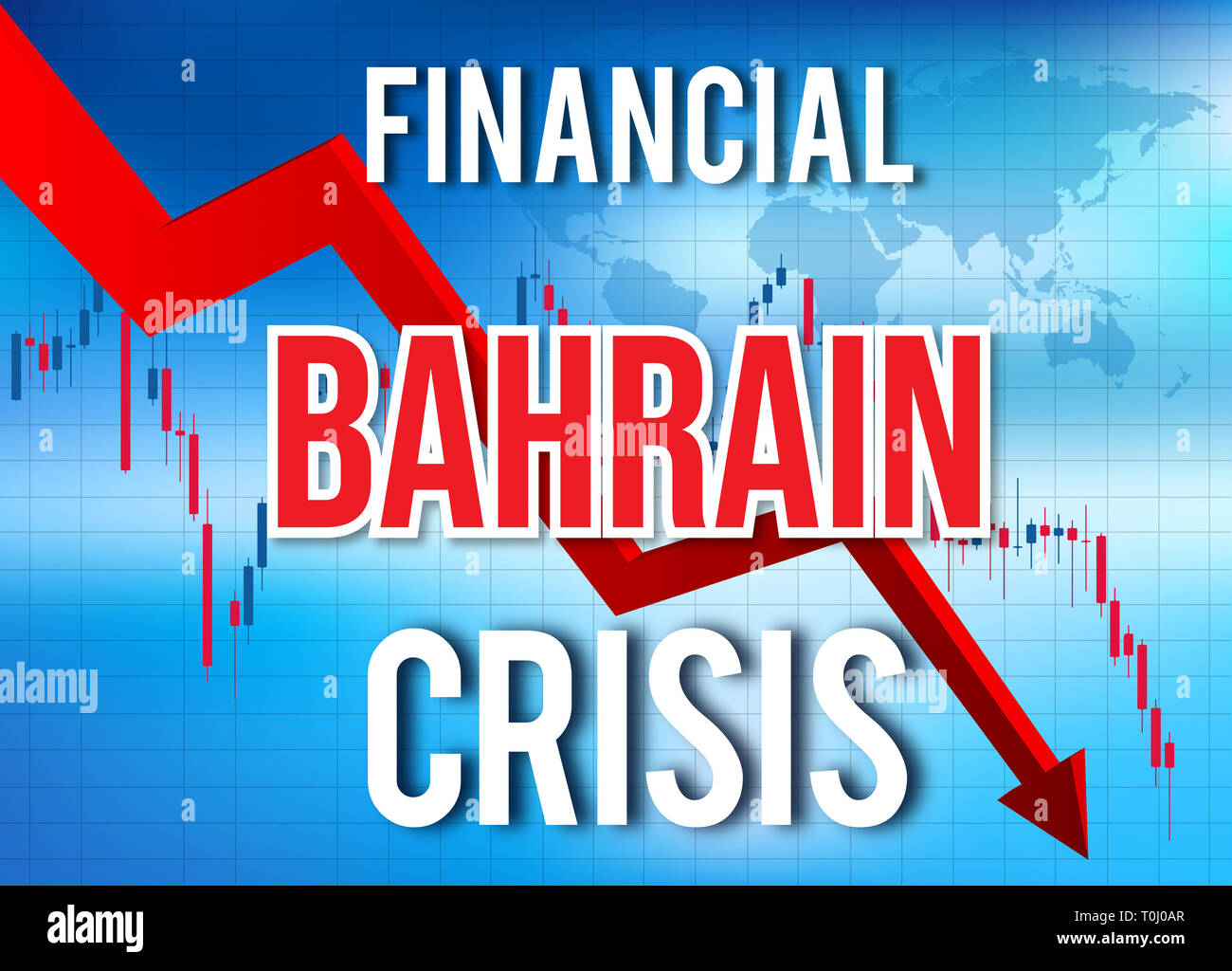 In Bahrain la crisi finanziaria del crollo economico del mercato globale di Crash Meltdown illustrazione. Foto Stock