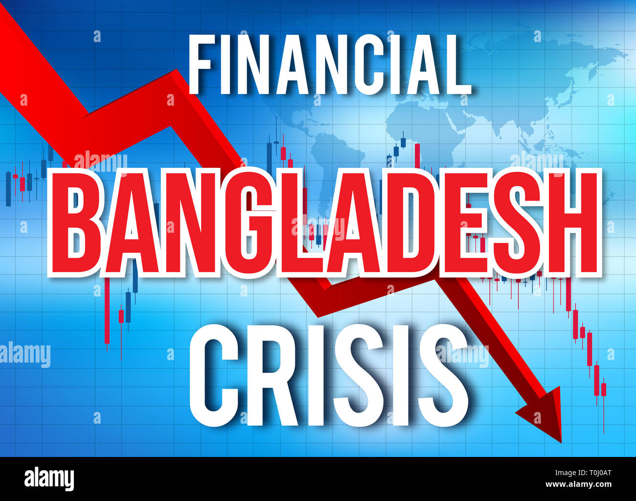 In Bangladesh la crisi finanziaria del crollo economico del mercato globale di Crash Meltdown illustrazione. Foto Stock