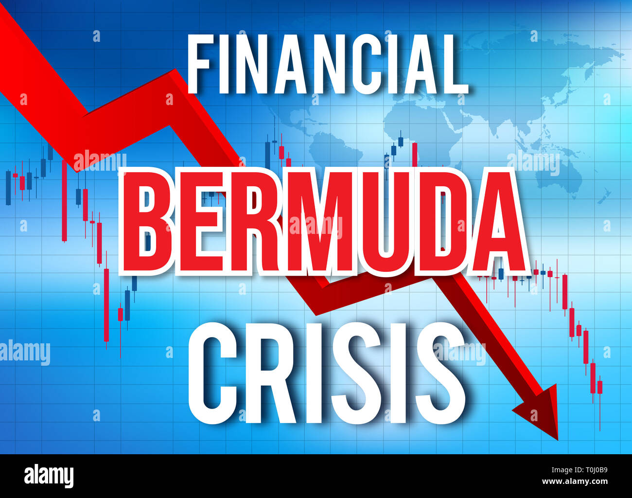 Bermuda crisi finanziaria del crollo economico del mercato globale di Crash Meltdown illustrazione. Foto Stock