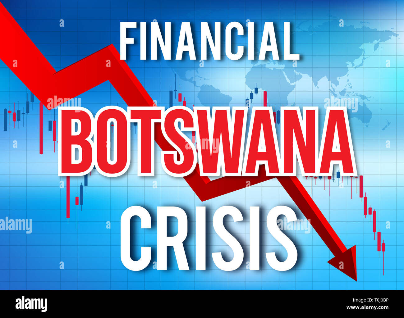 Il Botswana crisi finanziaria del crollo economico del mercato globale di Crash Meltdown illustrazione. Foto Stock