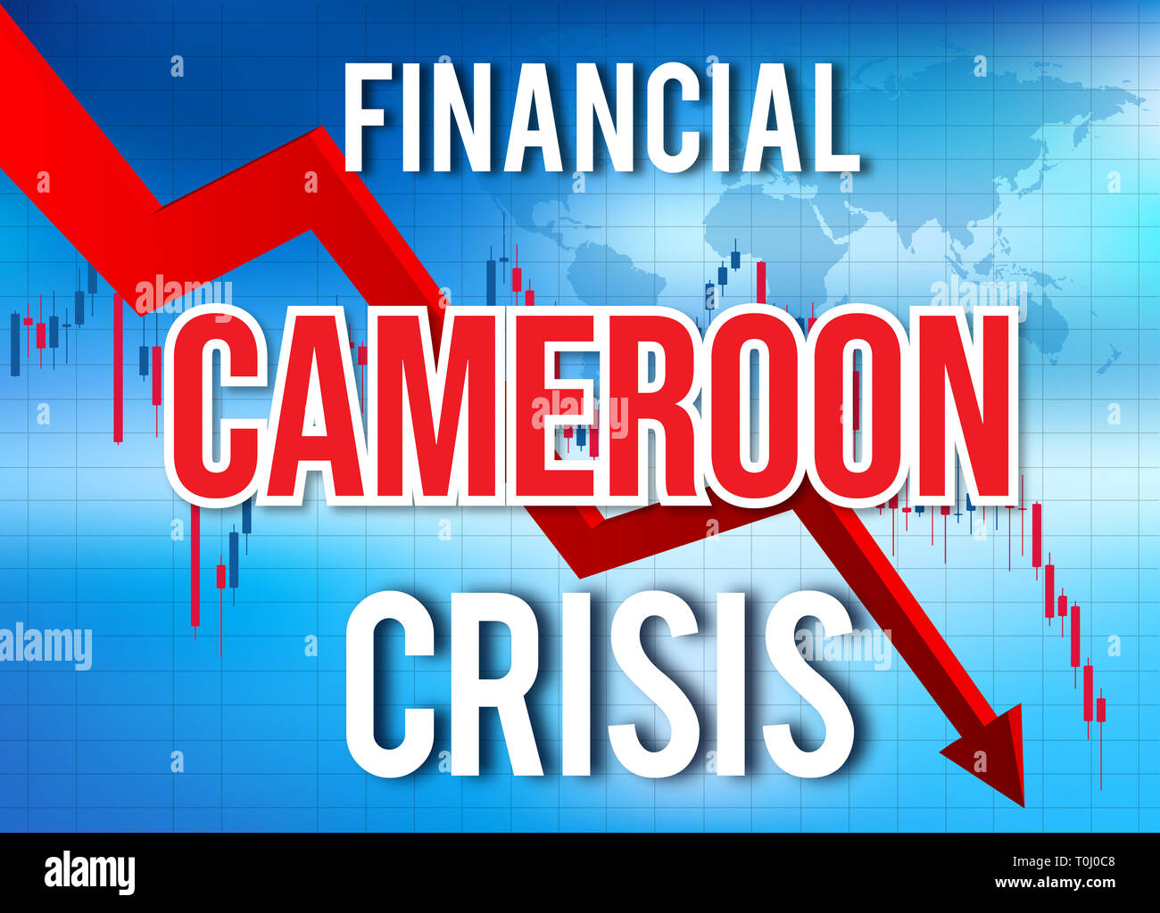 In Camerun la crisi finanziaria del crollo economico del mercato globale di Crash Meltdown illustrazione. Foto Stock