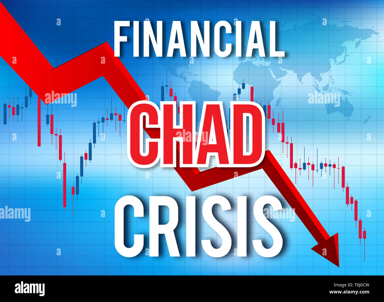Il Ciad crisi finanziaria del crollo economico del mercato globale di Crash Meltdown illustrazione. Foto Stock