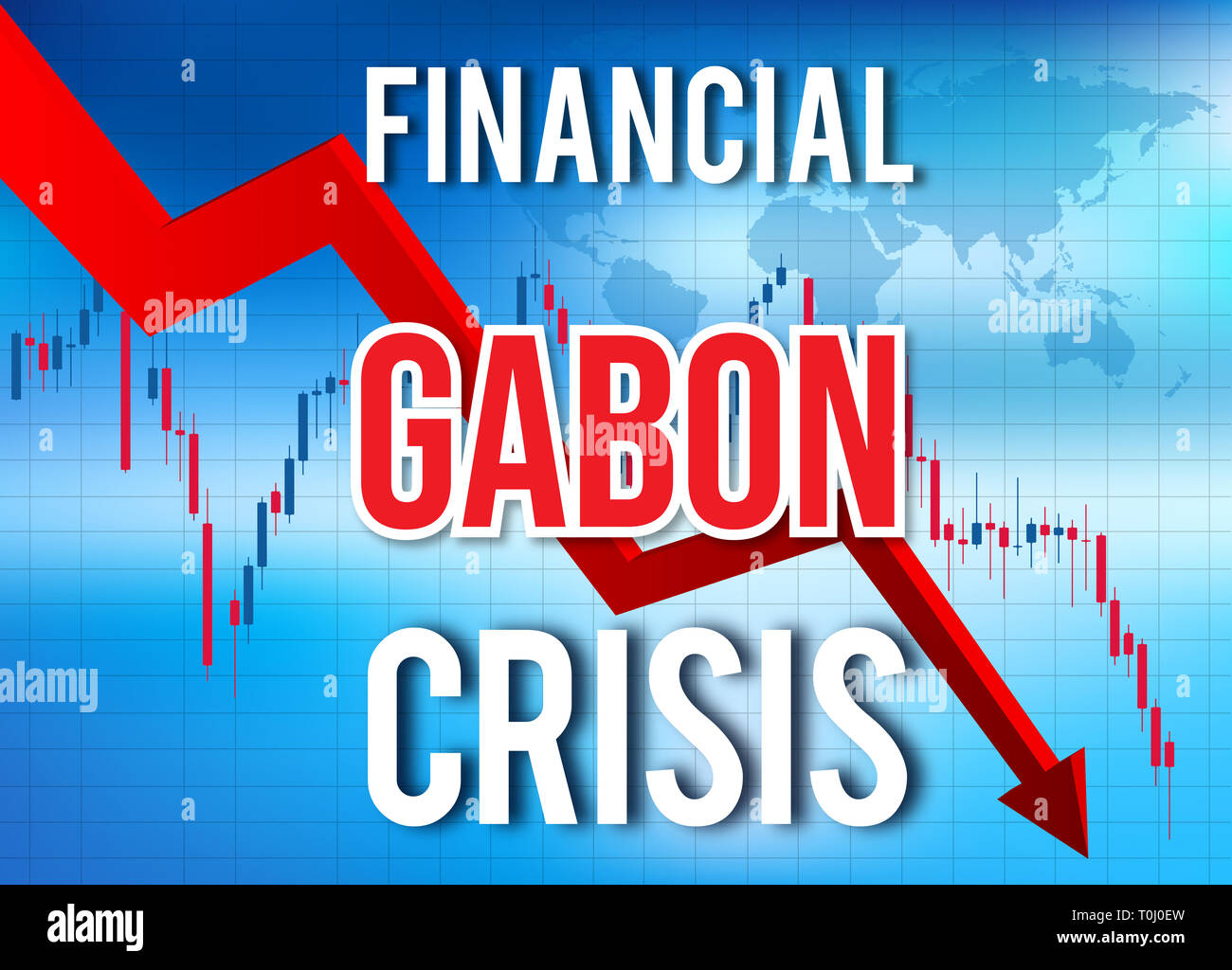 Il Gabon crisi finanziaria del crollo economico del mercato globale di Crash Meltdown illustrazione. Foto Stock