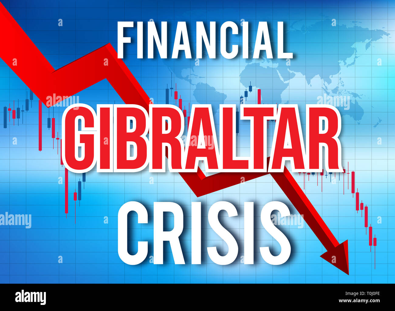 Gibilterra La crisi finanziaria del crollo economico del mercato globale di Crash Meltdown illustrazione. Foto Stock