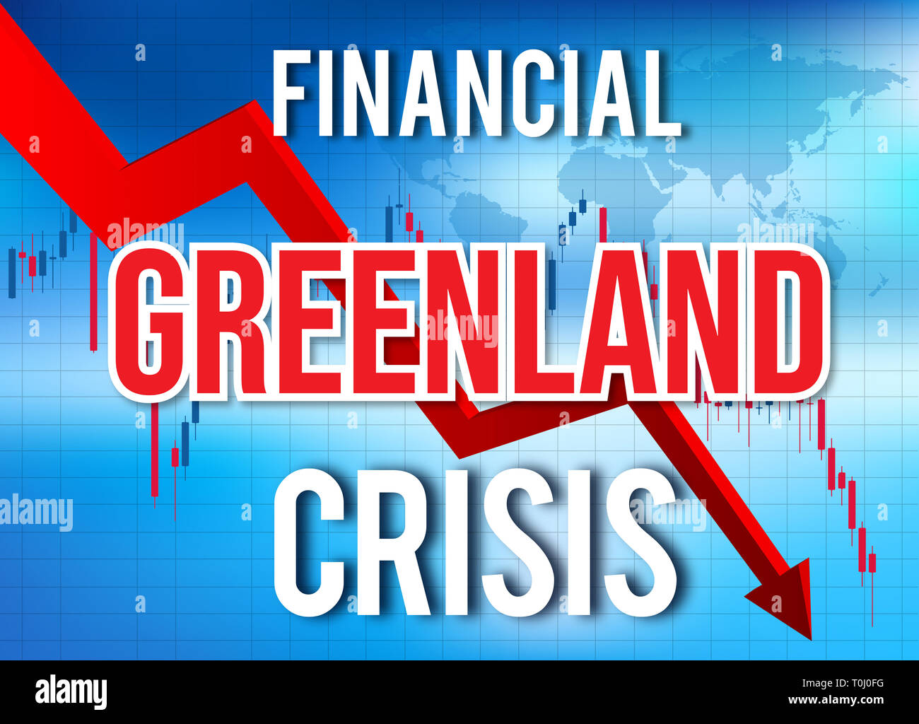 La Groenlandia La crisi finanziaria del crollo economico del mercato globale di Crash Meltdown illustrazione. Foto Stock