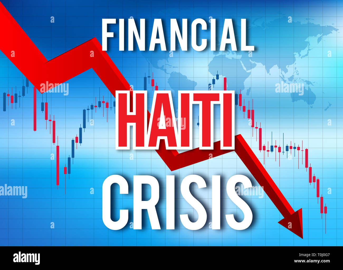 Haiti crisi finanziaria del crollo economico del mercato globale di Crash Meltdown illustrazione. Foto Stock