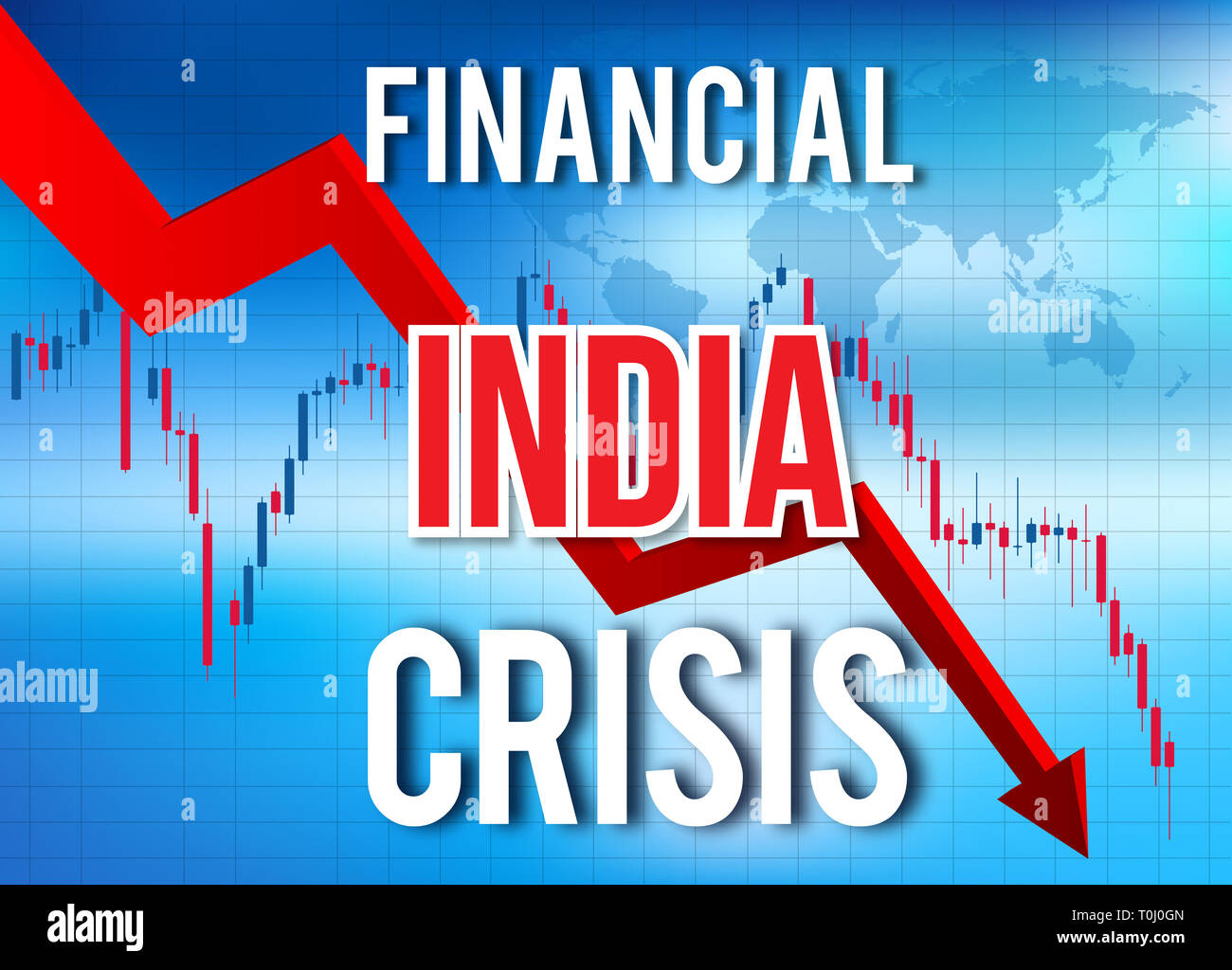 In India la crisi finanziaria del crollo economico del mercato globale di Crash Meltdown illustrazione. Foto Stock